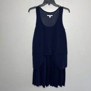 CARVEN Dress Womens 36 US 4 Navy Sleeveless Mini Pleated Scoop-Neck